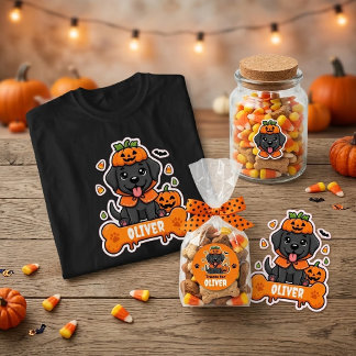 Cute Black Lab Halloween Pumpkin Personalized Kids T-Shirt