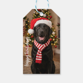Cute Black Lab Happy Howlidays Santa Hat Gift Tags