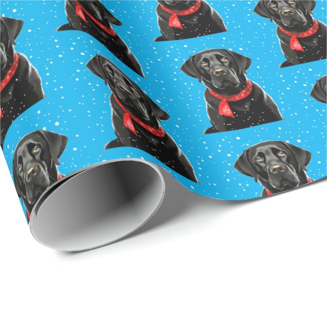 Cute Black Lab Labrador Retriever Dog Christmas Wrapping Paper (Roll Corner)