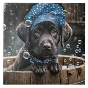 Cute Black Lab Puppy Dog Spa Bubble Bath Tile