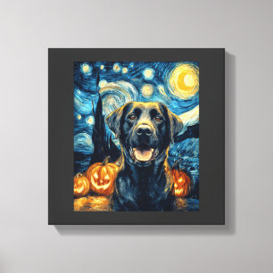 Cute Black Labrador Dog Halloween Jack O Lantern P Canvas Print