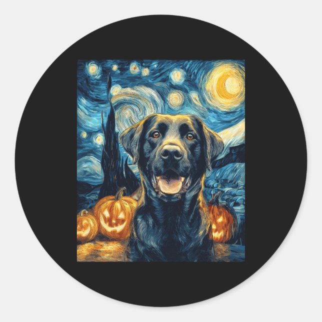 Cute Black Labrador Dog Halloween Jack O Lantern P Classic Round Sticker (Front)