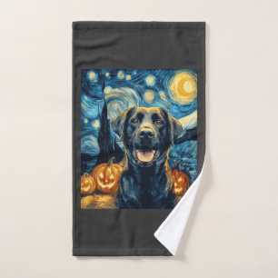 Cute Black Labrador Dog Halloween Jack O Lantern P Hand Towel
