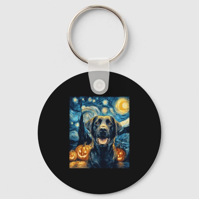 Cute Black Labrador Dog Halloween Jack O Lantern P Keychain (Front)