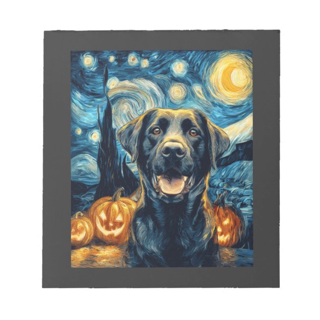 Cute Black Labrador Dog Halloween Jack O Lantern P Notepad (Front)