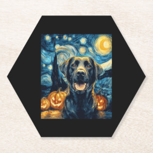 Cute Black Labrador Dog Halloween Jack O Lantern P Paper Coaster