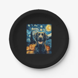 Cute Black Labrador Dog Halloween Jack O Lantern P Paper Plate
