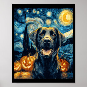 Cute Black Labrador Dog Halloween Jack O Lantern P Poster