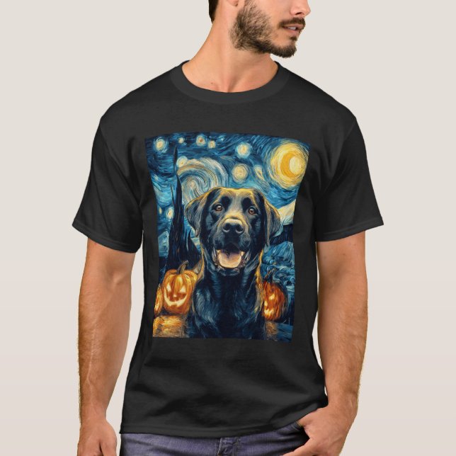 Cute Black Labrador Dog Halloween Jack O Lantern P T-Shirt (Front)