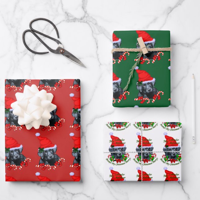 Cute Black Labrador Retriever Christmas Wrapping Paper Sheet (Front)