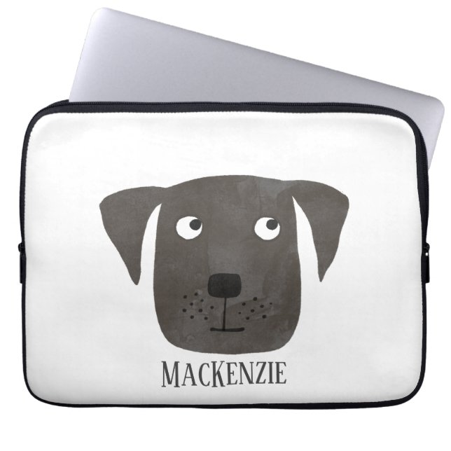 Cute Black Labrador Retriever Dog Custom Name Laptop Sleeve (Front)