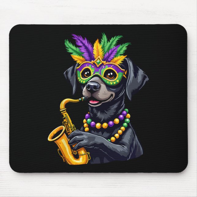 Cute Black Labrador Retriever Playing Saxophone Ma Mouse Pad (Front)