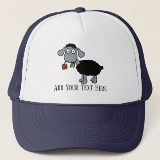 Cute Black Lamb Sheep with Red Flower Funny Custom Trucker Hat