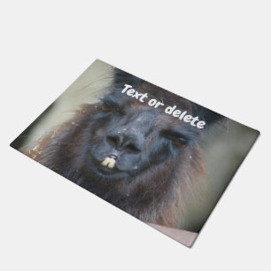 Cute Black Llama Face Close Up Personalized Doormat
