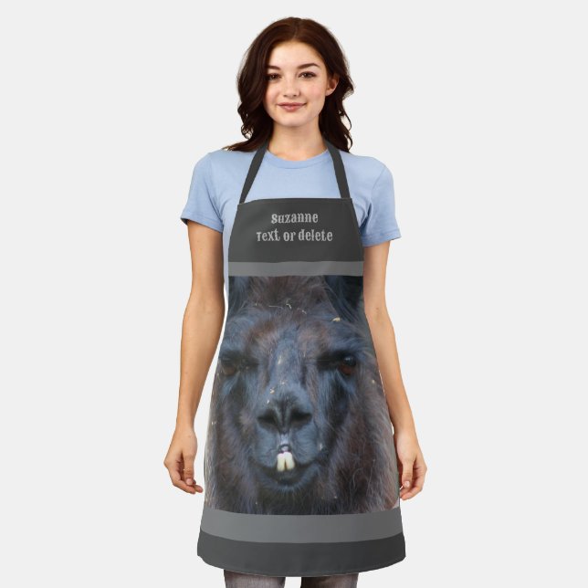 Cute Black Llama Face Personalized  Apron (Worn)