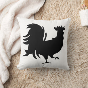 Cute Black lucky rooster Throw Pillow