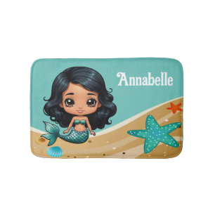 Cute Black Mermaid Personalize Bath Mat