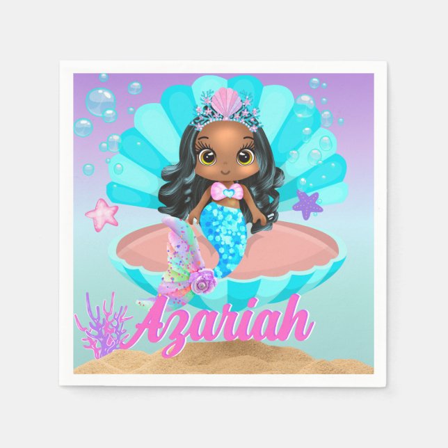 Cute Black Mermaid Princess Under the Sea Napkin (Front)