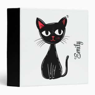 Cute black Mid Century cartoon cat Binder