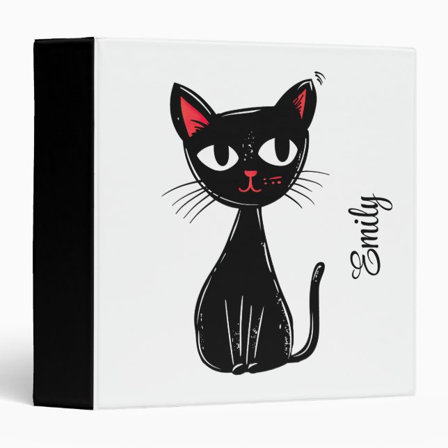 Cute black Mid Century cartoon cat Binder (Front/Spine)