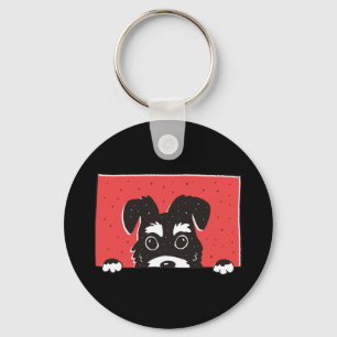 Cute Black Miniature Schnauzer Puppy Keychain