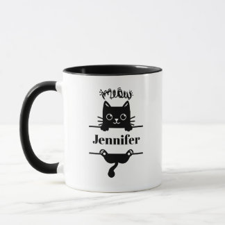 Cute Black on White Personalized Cat Mug