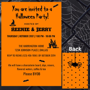 Cute Black & Orange Adult Halloween Party Invitation