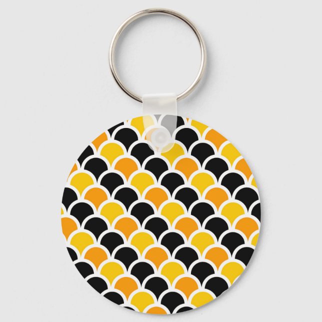 Cute black orange moroccan pattern design keychain (Front)