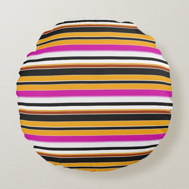 Cute black orange stripes round pillow (Front)
