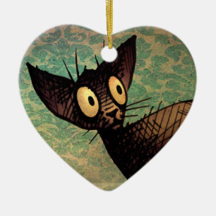 Cute Black Oriental Cat Ceramic Ornament