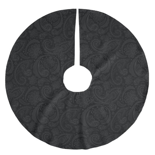 Cute black paisley pattern brushed polyester tree skirt (Front)