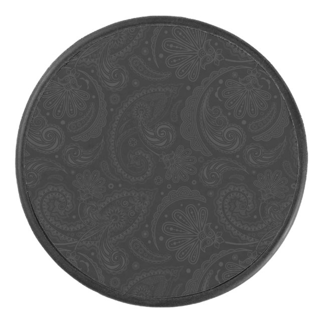 Cute black paisley pattern leggings hockey puck (Front)