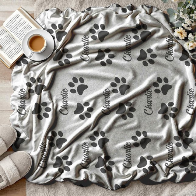 Cute Black  Paw Pet Lover name Kitchen  Fleece Blanket (Creator Uploaded)