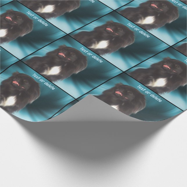 Cute Black Pekingese Dog Personalized Wrapping Paper (Corner)