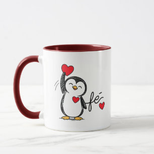  Cute Black Penguin with Red Hearts Love Mug