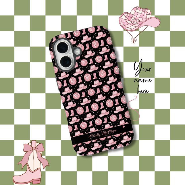 Cute Black Personalized Girly Pink Cowgirl Case-Mate iPhone Case (Creator Uploaded)