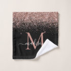 Cute Black Pink Rose Gold Glitter Border Monogram