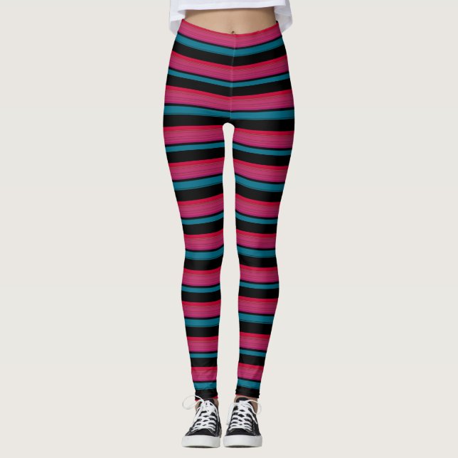 Cute black pink stripes leggings (Front)