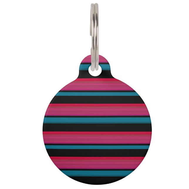 Cute black pink stripes pet tag (Front)