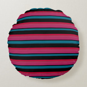 Cute black pink stripes round pillow