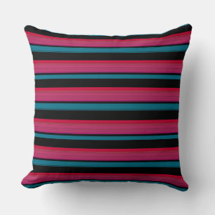 Cute black pink stripes throw pillow