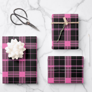 Cute black pink tiled plaid pattern  wrapping paper sheet