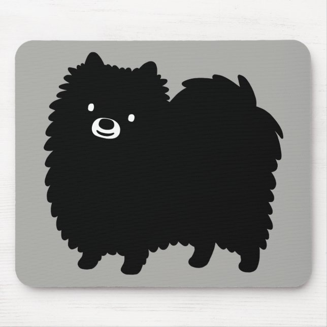 Cute Black Pomeranian | Poofy Pom Cartoon Dog Mouse Pad (Front)