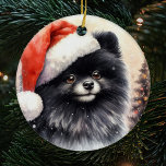 Cute Black Pomeranian Watercolor Christmas Ceramic Ornament<br><div class="desc">Cute Watercolor Black Pomeranian Christmas Ornament with vintage tones and a Christmas tree in the background.  The perfect gift for pomeranian lovers who own a black pom.</div>