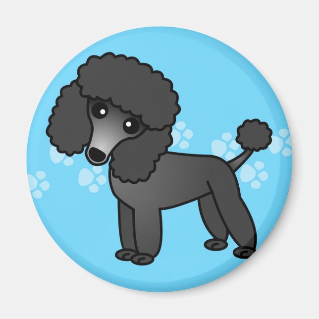 Cute Black Poodle Cartoon Magnet (Front)