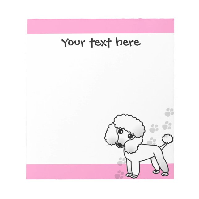 Cute Black Poodle Cartoon Pink Paw Print Notepad (Front)