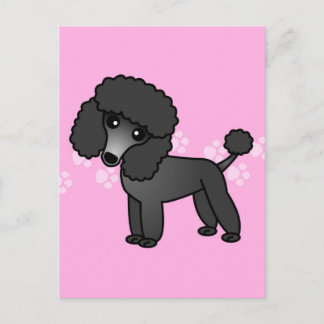 Cute Black Poodle Cartoon - Pink Pawprint Postcard