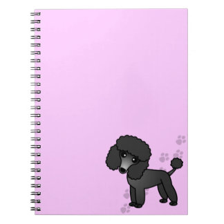 Cute Black Poodle Cartoon with Pink Paw Print Notebook