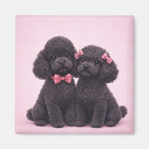 Cute Black Poodle Couple Valentine Illustration  Magnet