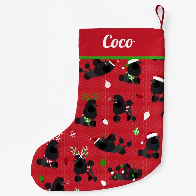 Cute Black Poodles Christmas Small Christmas Stocking (Back)